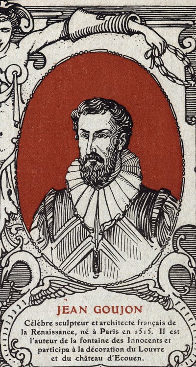 Jean Goujonin (1510-1567), ranskalaisen kuvanveistäjän ja arkkitehdin muotokuva. Kaiverrus vuodelta 1914. Yksityinen kokoelma. tekijältä Anonymous Anonymous