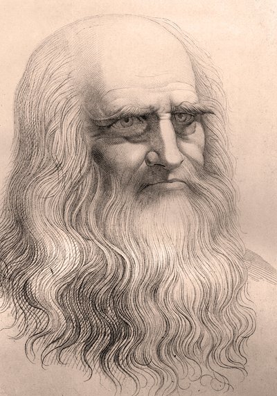 Leonardo Da Vincin (Leonard de Vinci) (1452 - 1519) muotokuva hänen omakuvastaan. tekijältä Anonymous Anonymous
