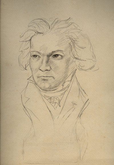 Ludwig van Beethovenin (1770-1827) muotokuva saksalaisesta säveltäjästä - anonyymi piirros 1900-luvun alusta - Yksityiskokoelma - tekijältä Anonymous Anonymous