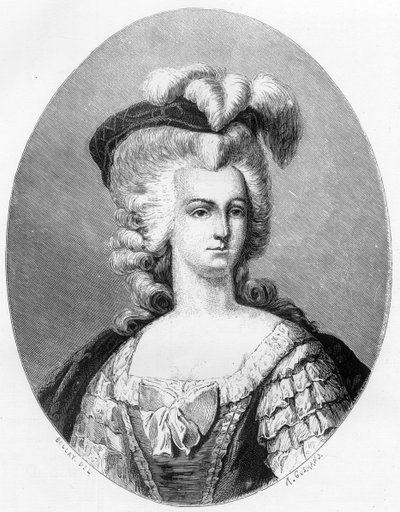 Muotokuva Marie Antoinettesta (1755-1793), Ranskan kuningatar - Kaiverrus vuodelta 1863 Dupray de La Maherien teokseen "Le Livre Rouge - Histoire De L