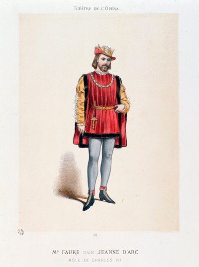 Muotokuva herra Fauresta tulkitsemassa kuningas Kaarle VII:tta Honeggerin oopperassa Joan of Arc Bucherissa tekijältä Anonymous Anonymous