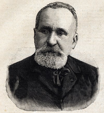 Pierre Puvis de Chavannesin (1824-1898) muotokuva ranskalainen taidemaalari, tuolloin Societe Nationale des Beaux Artsin puheenjohtaja. Kaiverrus "" Le Petro Parisien"" tekijältä Anonymous Anonymous