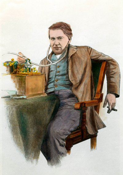Thomas Edisonin (1847-1931), yhdysvaltalaisen fyysikon muotokuva. Kaiverrus noin 1900. Yksityinen kokoelma tekijältä Anonymous Anonymous