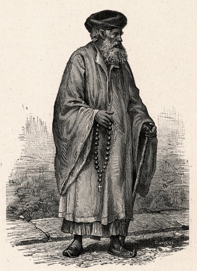 Katolisen koptin muotokuva Ziftestä Egyptissä. Louis-Eugene (Louis Eugene) Louvetin kaiverrus "Katoliset lähetystyöt XIX-luvulla". yksityinen kokoelma. tekijältä Anonymous Anonymous