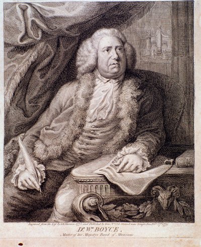 Englannin säveltäjä William Boycen muotokuva (kaiverrus. 1700-luku) tekijältä Anonymous Anonymous
