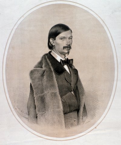 Muotokuva italialaisesta kapellimestari, kontrabassomuusikko ja säveltäjä Giovanni Bottesini (Piirustus. 1858) tekijältä Anonymous Anonymous