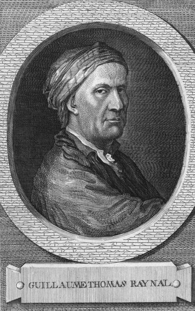 Ranskalaisen kirjailijan, ajattelijan ja papin Guillaume-Thomas Raynalin (1713-1796) muotokuva” (Guillaume Thomas Raynal ranskalainen kirjailija ja kirjemies valistuksen aikana) Kaiverrus 1800-luvulta Yksityinen kokoelma tekijältä Anonymous Anonymous