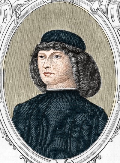 Muotokuva italialaisesta taidemaalari Giovanni Bellini sanoi il Giambellino (1425/1433-1516), kaiverrus vuodelta 1859 "" gallerioissa "Eurooppa - Italia" Armandaud. Yksityinen kokoelma. tekijältä Anonymous Anonymous