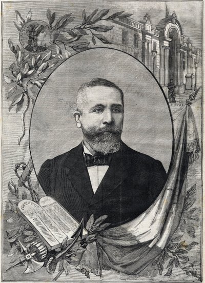 Muotokuva Ranskan uudesta presidentistä Emile Loubetista (1838-1929), joka valittiin 18. helmikuuta 1899. Kaiverrus. "Pikku Pariisissa" tekijältä Anonymous Anonymous