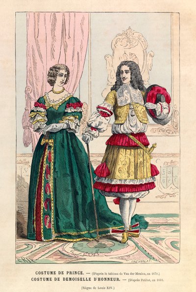 Prinssin puku ja morsiusneitoasu Louis XIV:n (1638-1715) aikana - yksityinen kokoelma tekijältä Anonymous Anonymous