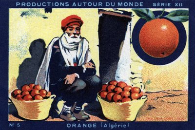 Tuotanto ympäri maailmaa: Orange Algeriassa. Kromolitografia vuodelta 1933 "" Joseph-Milliat Albumissa"" tekijältä Anonymous Anonymous