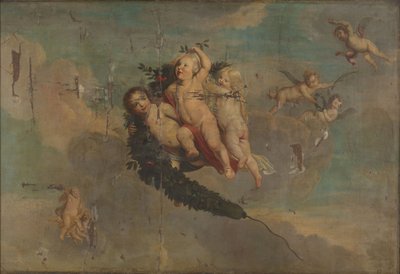 Putti festoonin kanssa, noin 1650 (öljy kankaalle). tekijältä Anonymous Anonymous