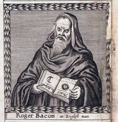 Roger Bacon (1214-1294), lempinimeltään tohtori Mirabilis (ihailtava tohtori) - Nimetön teos, kaiverrus tekijältä Anonymous Anonymous
