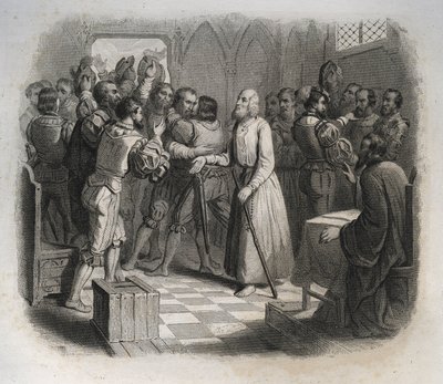 Pyhä Nikolaus (Nicholas) Flue tai veli Klaus (1417-1487), sveitsiläinen erakko, joka sovitti sveitsiläiset liittovaltiot, jotka olivat aloittamassa sisällissotaa. Kaiverrus vuodelta 1846 kirjassa "Pyhien elämää". Yksityinen kokoelma. tekijältä Anonymous Anonymous