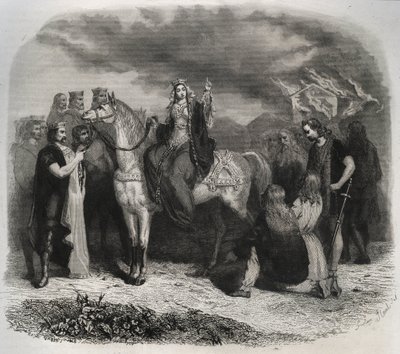 Saint Radegonde (Radegonde de Poitiers, 519-587) poltti Paian temppelin ja käänsi gallialaiset kristilliseen uskontoon. Kaiverrus vuodelta 1846 kirjassa "Pyhien elämää". Yksityinen kokoelma. tekijältä Anonymous Anonymous