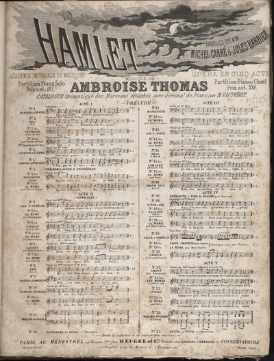 Ambroise Thomasin oopperan "" HAMLET" -soittaja viidessä näytöksessä Jules Barbierin ja Michel CarreCollectionin libretolla. tekijältä Anonymous Anonymous