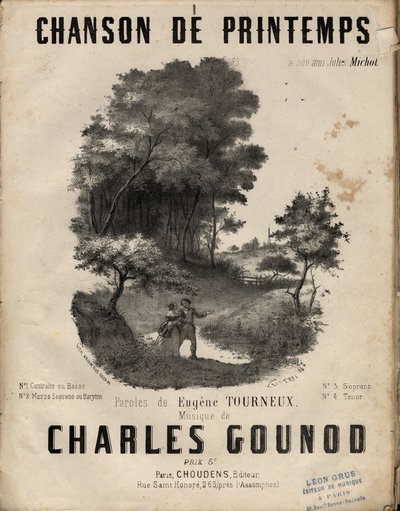 Nuotit "" chanson de printemps" - sanoituksiin, kirjoittanut Eugene TOURNEUX, kirjoittanut charles GOUNOD. Yksityinen kokoelma. tekijältä Anonymous Anonymous