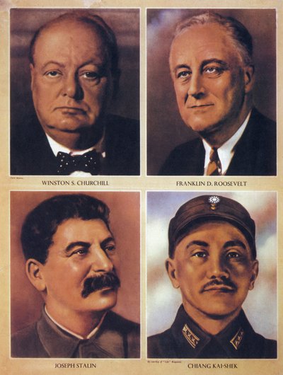 Toisen maailmansodan liittoutuneiden johtajat - Winston Churchill, Franklin Delano Roosevelt, Joseph Stalin ja Chiang Kai Shek - 1943 tekijältä Anonymous Anonymous