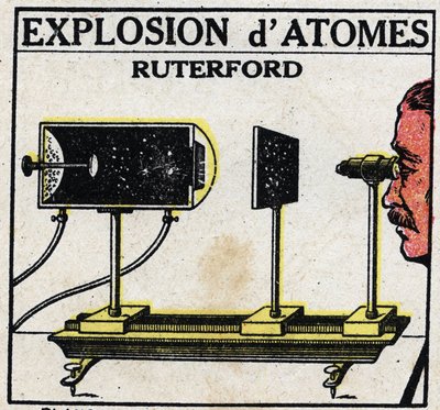 Atomi ja tiede: Atomien räjähdys, Ernest Rutherford (1871-1937). Anonyymi kuvitus vuodelta 1925. Yksityiskokoelma. tekijältä Anonymous Anonymous