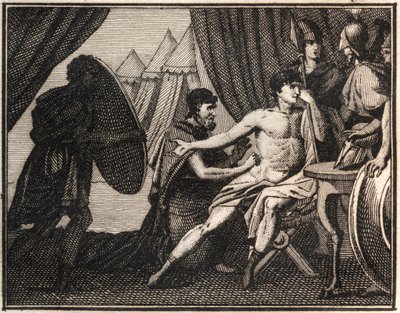 Epaminondasin kuolema (Spartans-taistelun jälkeen Mantineiassa 362 eKr.). Kaiverrus teoksesta "Nuoruuden Rollin tai valikoituja antiikin ja roomalaisia tarinoita" 1816. Yksityinen kokoelma. tekijältä Anonymous Anonymous