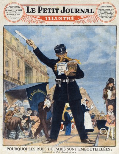 Pariisin väestö käytti hyväkseen jakeluautoa ja poliisin miehitti Almanachia sen sijaan, että he olisivat kiertäneet "Le petit Journal illustré" -lehteä. tekijältä Anonymous Anonymous