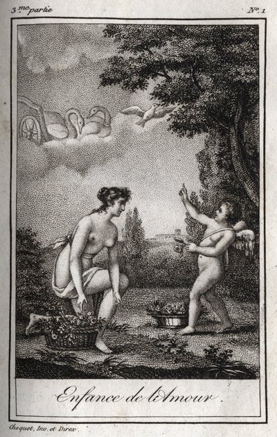 Rakkauden lapsuus. Kaiverrus vuodelta 1819 Charles Albert Demoustier