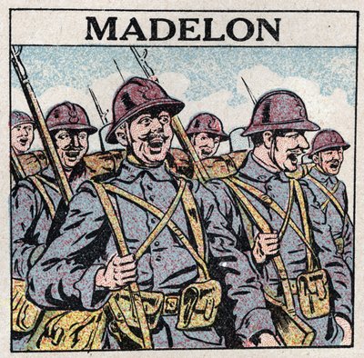 Musiikin vaikutukset: ranskalainen laulu "La Madelon" antaa rohkeutta armeijalle. Anonyymi kuvitus vuodelta 1925. Yksityiskokoelma. tekijältä Anonymous Anonymous
