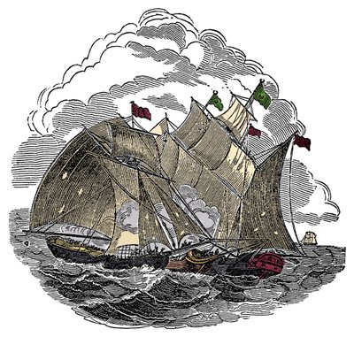 Merirosvo Henry Everyin (John Avery, Long Ben, Benjamin Bridgeman) (? -1695) laiva hyökkäsi syyskuussa 1695 suuren Mughal Aurangzeb Aurangzebin (Alamgir) laivastoon Suraten edustalla Intiassa Kaiverrus "The Pirates Own Book" -kirjasta. Charles Ellms tekijältä Anonymous Anonymous