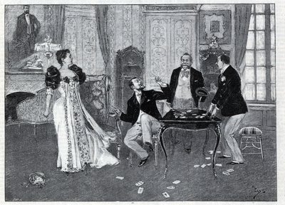 Teatteriesitys: "" The Systeme Ribadier", Georges Feydeaun (1862-1921) ja Maurice Hennequinin (1863-1926) vaudeville Theater du Palais-Royalissa Pariisissa. Kaiverrus "Le monde illustree"" vuodelta 1892. Yksityinen kokoelma. tekijältä Anonymous Anonymous
