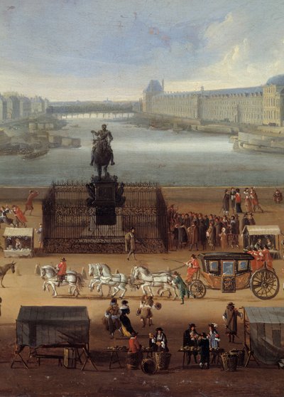Liikenne Pont Neufilla Pariisissa 1600-luvulla Yksityiskohta. Anonyymi maalaus. Pariisi, Musee Carnavalet tekijältä Anonymous Anonymous