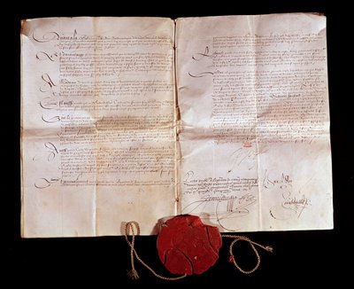 Cateau Cambresisin sopimus (Cateau-Cambresis) Henrik II:n (1519-1589) ja espanjalaisen Philip II:n välillä 3.4.1559. Ranska palauttaa Italian alueet Espanjalle. Tämä kauppa päätti Italian sodat. Pariisi, Kansallisarkisto tekijältä Anonymous Anonymous