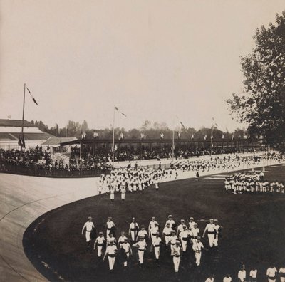 Vuoden 1900 maailmannäyttely - Universelle de 1900 -näyttely Pariisissa: Exposition de Vincennes, voimistelukilpailu - yksityinen kokoelma tekijältä Anonymous Anonymous