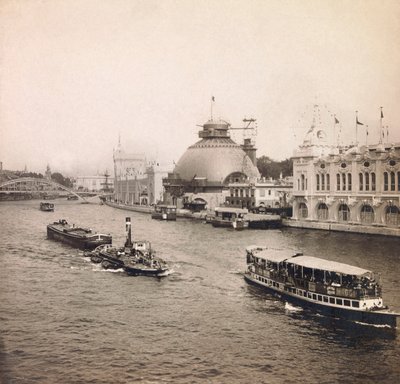Vuoden 1900 maailmannäyttely - Universelle de 1900 -näyttely Pariisissa: Panoraamanäkymä Seine-joelle, vasen ranta - yksityinen kokoelma tekijältä Anonymous Anonymous