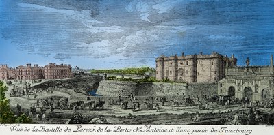 Näkymä Pariisin Bastillelle, Porte Saint Antoine ja osa faubourgista 1700-luvulla, Kaiverrus, Yksityinen kokoelma tekijältä Anonymous Anonymous