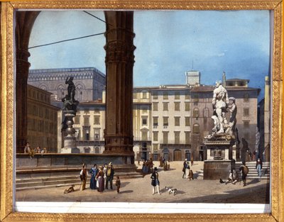 Näkymä Loggia dei Lanzille (1576-1582) Piazza della Signorialla Firenzessä "" Anonyymi maalaus 1800-luvulta tekijältä Anonymous Anonymous