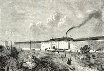 Näkymä vankilana Mazas Boulevard Diderot tunnetusta soluarestitalosta Pariisissa 1800-luvulla, kaiverrus, yksityinen kokoelma tekijältä Anonymous Anonymous