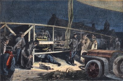 Ville de paris ilmalaiva hajoaa Valmyssa. Kaiverrus sanomalehdestä "" Le Peute Parisien", 2.2.1908. Yksityinen kokoelma. tekijältä Anonymous Anonymous