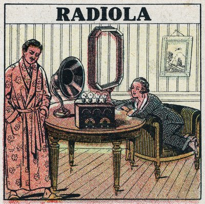 Langaton puhelin: Radiola radio. Anonyymi kuvitus vuodelta 1925. Yksityiskokoelma. tekijältä Anonymous Anonymous