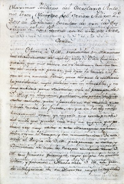 Antonio Perezin (1540-1611) poliittisia kirjoituksia. Espanjan kuninkaan Philip II:n espanjalainen poliittinen sihteeri. Ecuador, Quito. Ecuadorin poliittinen kirjasto Aurelio Espinosa tekijältä Anonymous Anonymous