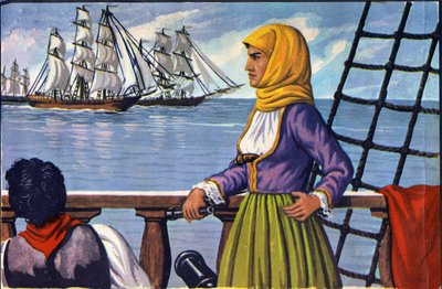 esitys Kreikan itsenäisyyden sankaritar Bubulina (Bouboulina) Laskarina (1771-1825) julisteen jälkeen. tekijältä Anonymous Anonymous