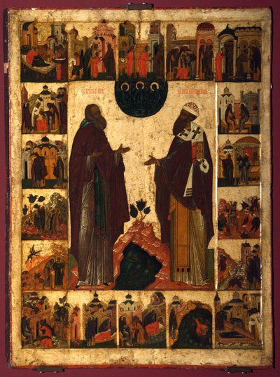 Pyhä Kyrillos Valkojärveltä ja Pyhä Kyrillos Aleksandrialainen, 1500-luvun toinen puoli. tekijältä Anonymous Russian icon painter