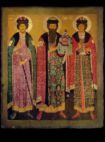Pyhä Vsevolod Mstislavitš, Pihkovan ruhtinas pyhien Boriksen ja Glebin kanssa, 1700-luvun alku. tekijältä Anonymous Russian icon painter