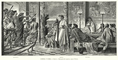 Agathonin juhla, antiikin Kreikka, Platonin mukaan (litho) tekijältä Anselm Feuerbach