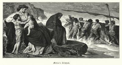 Medean jäähyväiset: kohtaus Euripideksen antiikin kreikkalaisesta tragediosta Medea, joka perustuu legendaan Medeasta ja Jasonista (kaiverrus) tekijältä Anselm Feuerbach