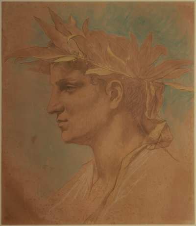 Laakerilla seppelevä urospää tekijältä Anselm Feuerbach