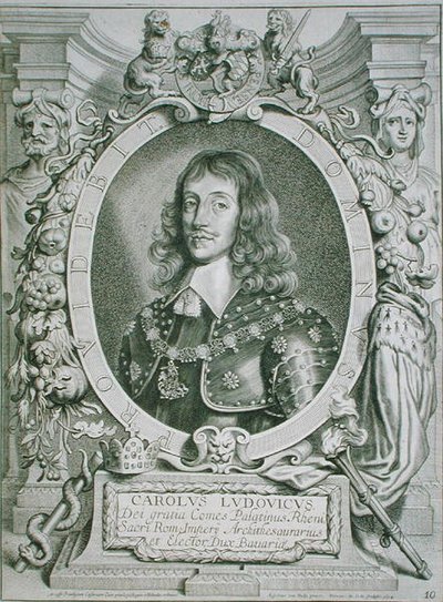 Charles Louis (1617-80) Palatinuksen vaaliruhtinas, kirjasta "Portraits des Hommes Illustres", kaiverrus Petrus de Iode, julkaistu 1706 (kaiverrus) tekijältä Anselmus van (after) Hulle