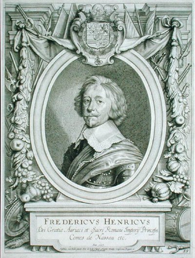 Frederick Henry (1584-1647) Nassau-Dillenburgin kreivi, kirjasta "Portraits des Hommes Illustres", julkaistu 1706 (kaiverrus) tekijältä Anselmus van (after) Hulle