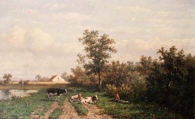 hollantilainen maisema (paneeli) tekijältä Anthonie Jacobus van Wyngaerdt