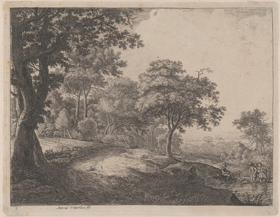 Mies ja nainen ylittävät puron, 1600-luku. tekijältä Anthonie Waterloo