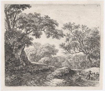 Kolme poikaa ja heidän koiransa Kuja metsässä, 1600-luku. tekijältä Anthonie Waterloo